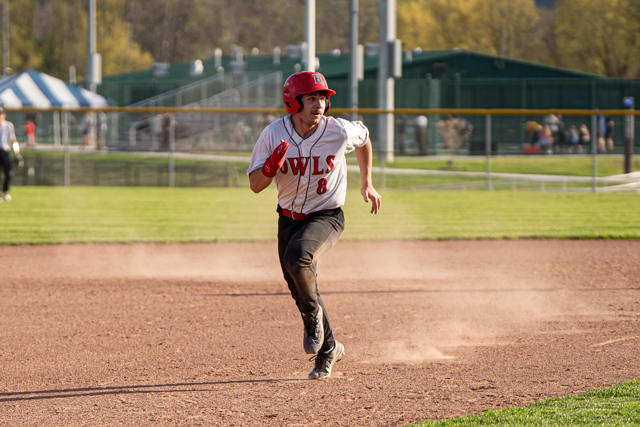 Bradford's AJ Lama sprints to third during the Owls' loss to Brookville. Lama ended 1-for-3 with one run scored. | Photo by Hunter O. Lyle