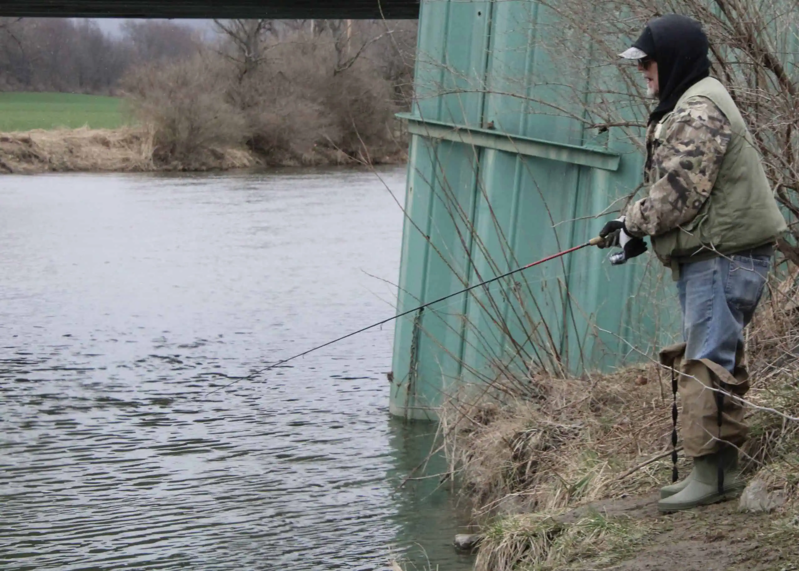 (Rick Miller/Olean Star) Joe Augustyn of Olean spent the first day of trout fishing on the bank of Ischua Creek in Hinsdale.