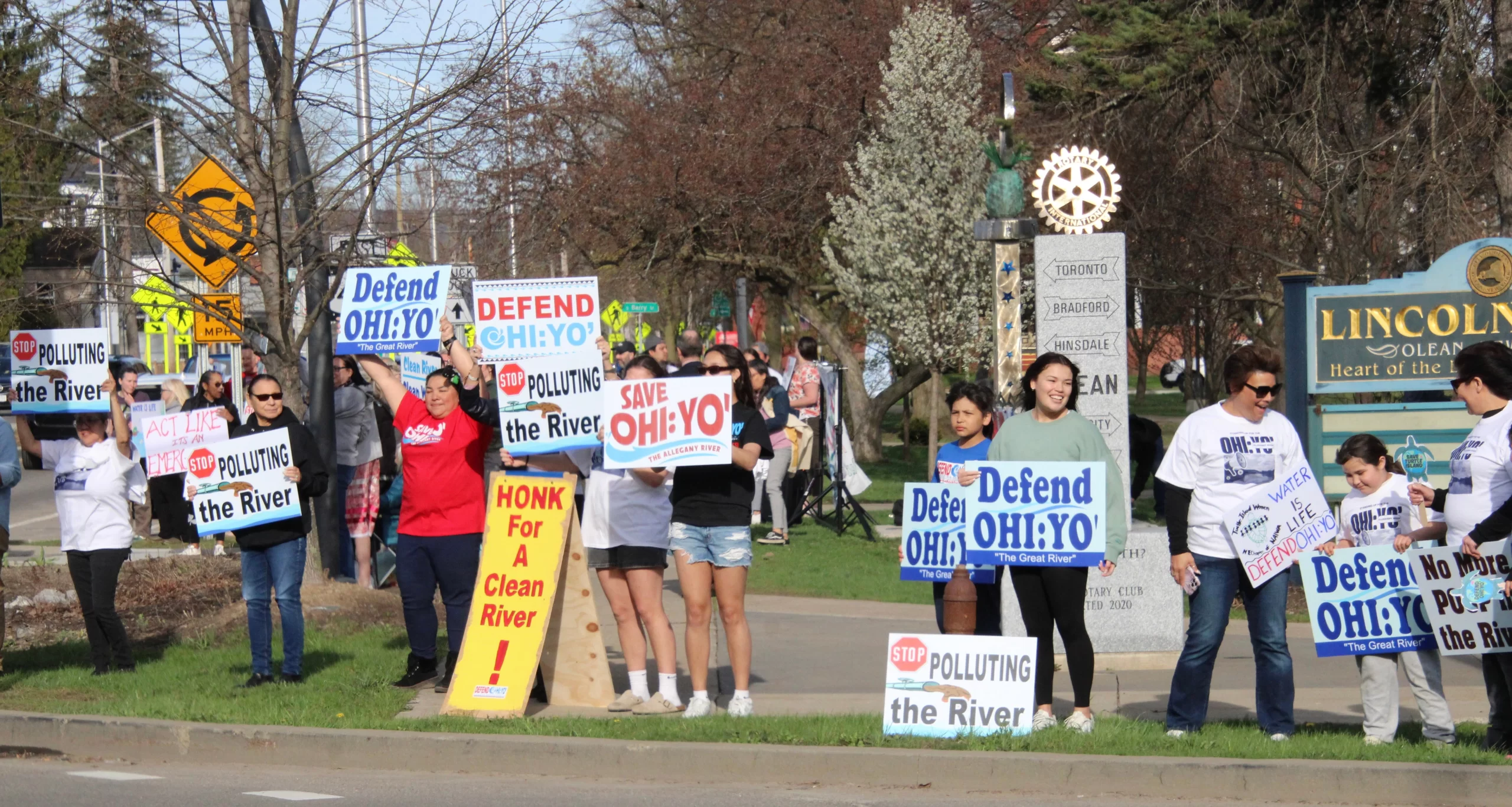 (Rick Miller/Olean Star) Members of the Seneca Nation joined the environmental group Defend Ohi:Yo’ in protesting the City of Olean’s sewage overflows into the Allegheny River on Tuesday. Many later attended the Olean Common Council meeting to press the issue.