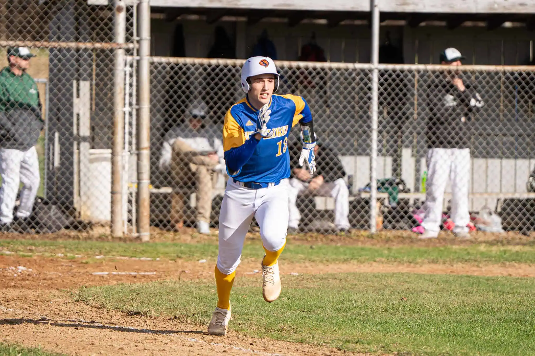 Otto-Eldred's Manning Splain takes off for first base during the Terrors' 2-1 win over Oswayo Valley. Splain would end 1-for-3 in the win. | Photo by Hunter O. Lyle