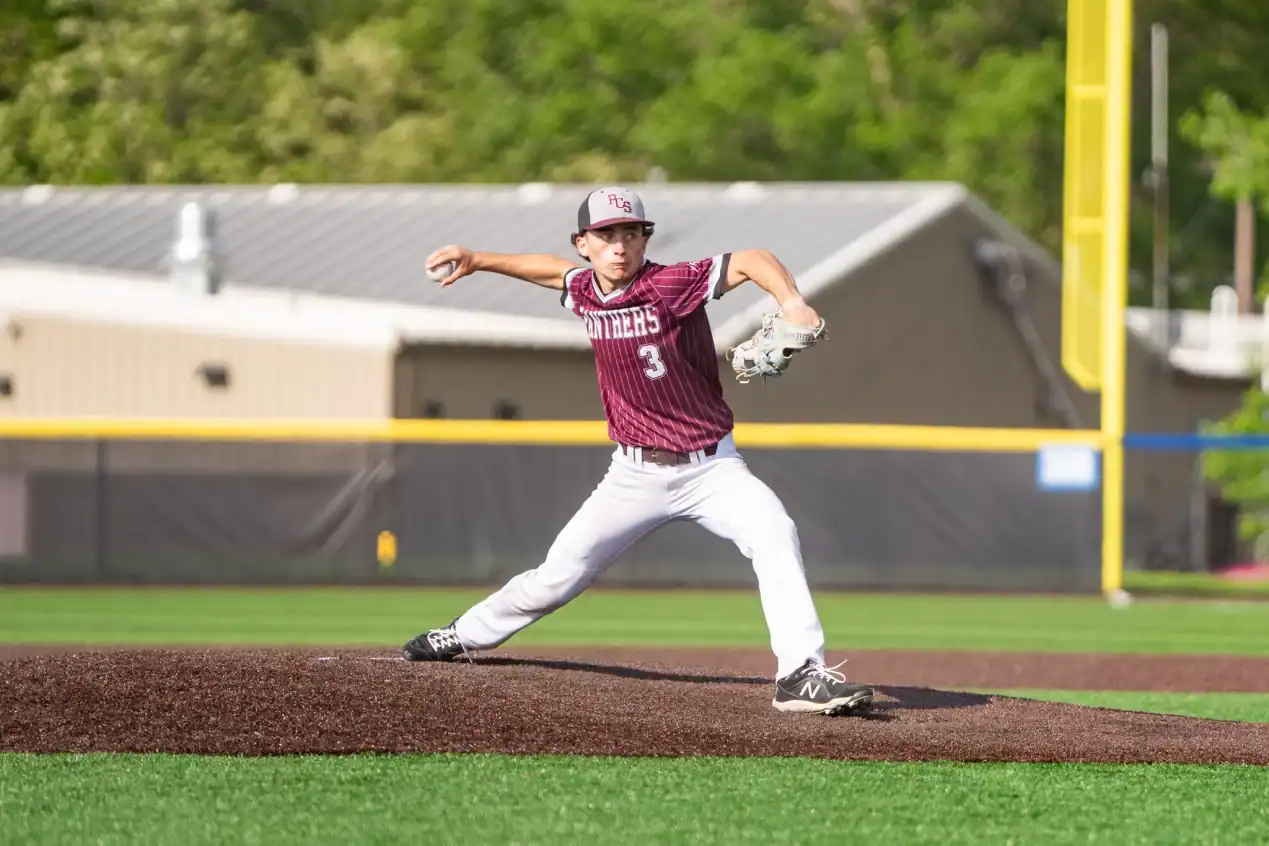Portville's Aidan DeFazio fires a pitch down range during the Panthers' Section VI Class C semifinals loss to Gowanda. Through seven innings on the mound, DeFazio came away with six strikeouts. | Photo by Hunter O. Lyle