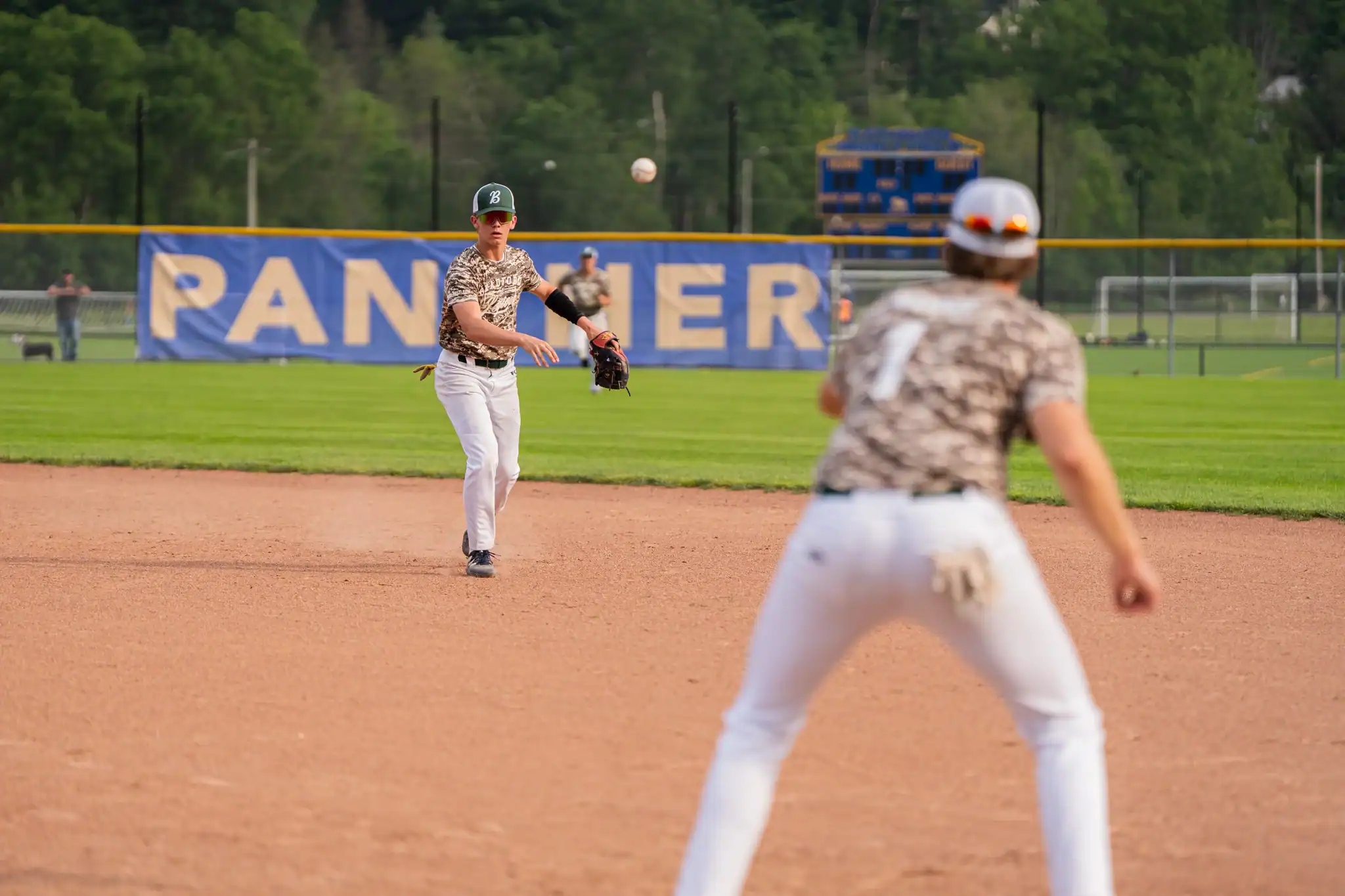 Bradford's Lucas Wallace throws an out to first during Post 108's loss to Kane on Thursday. | Photo by Hunter O. Lyle