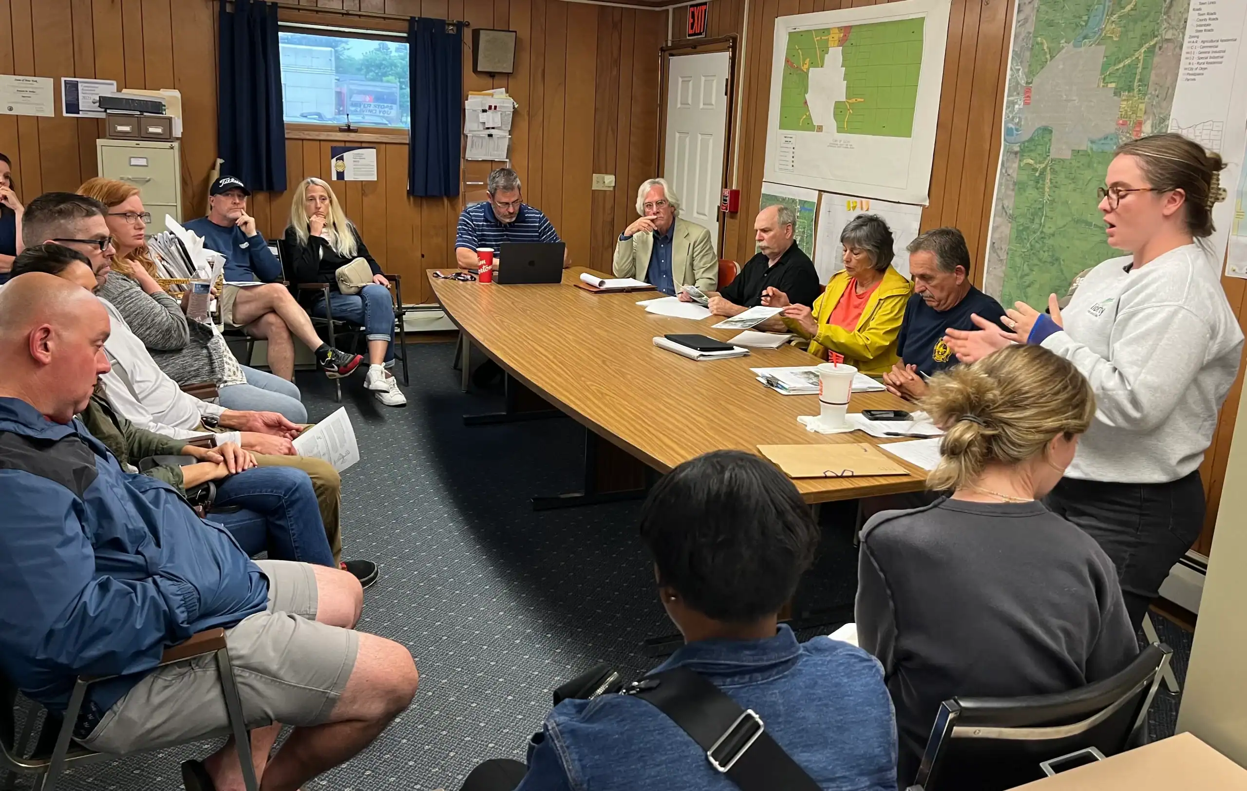 (Rick Miller/Olean Star) Agusta "Gusty" Mead, project developer for the proposed 95-megawatt Hemlock Hollow Wind project in the town of Olean, Allegany and Portville, speaks to town of Olean residents at the Town Hall Tuesday. Up to 24 turbines 650-feet tall are being proposed.