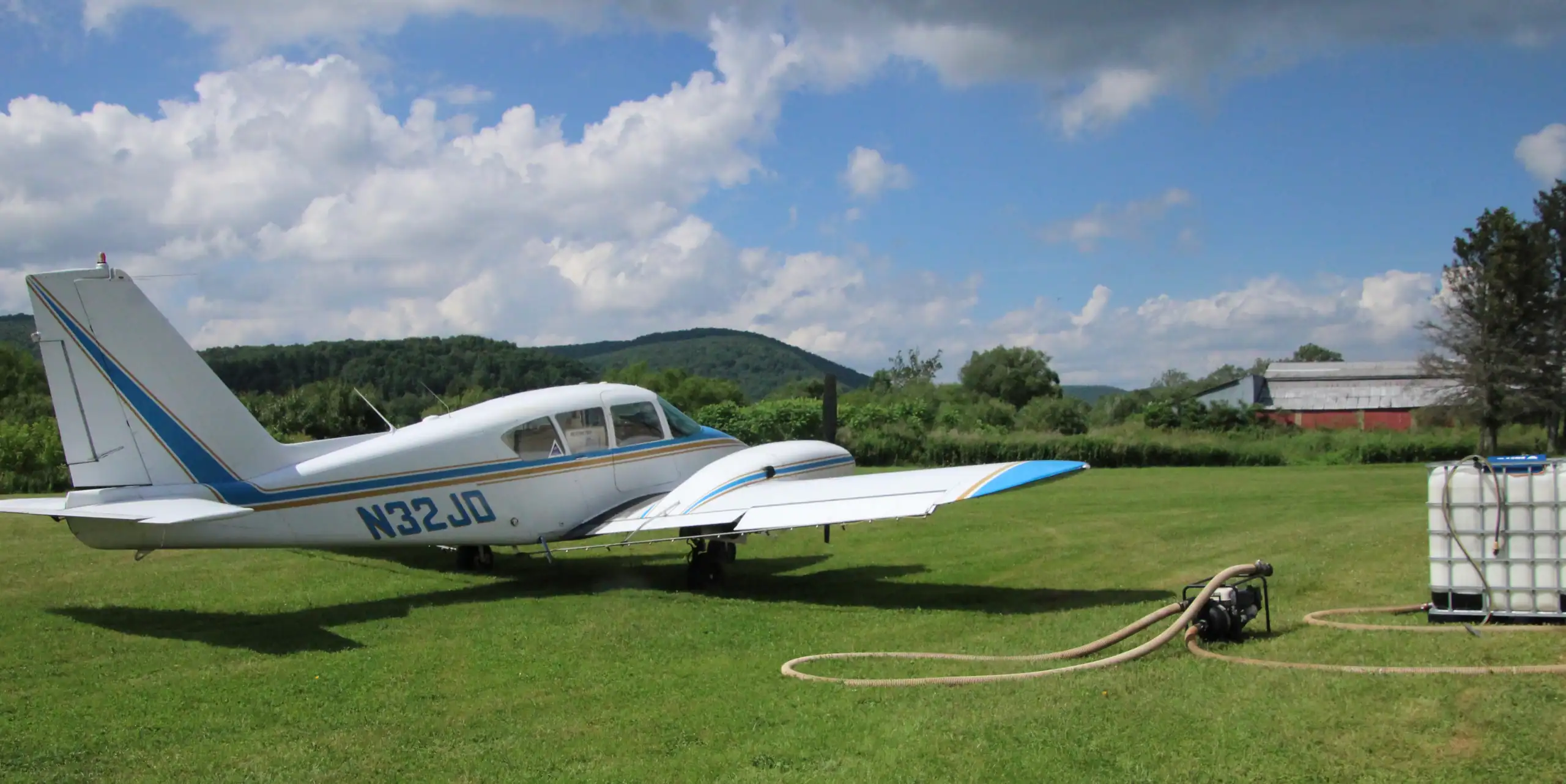 (Rick Miller/Olean Star) This airplane owned by Duflo Spray Chemical Co., parked at the Great Valley Airport, has been spraying mosquito larvicide across wetland areas in southern Cattaraugus County due to the high number of mosquitoes from heavy rains this spring.