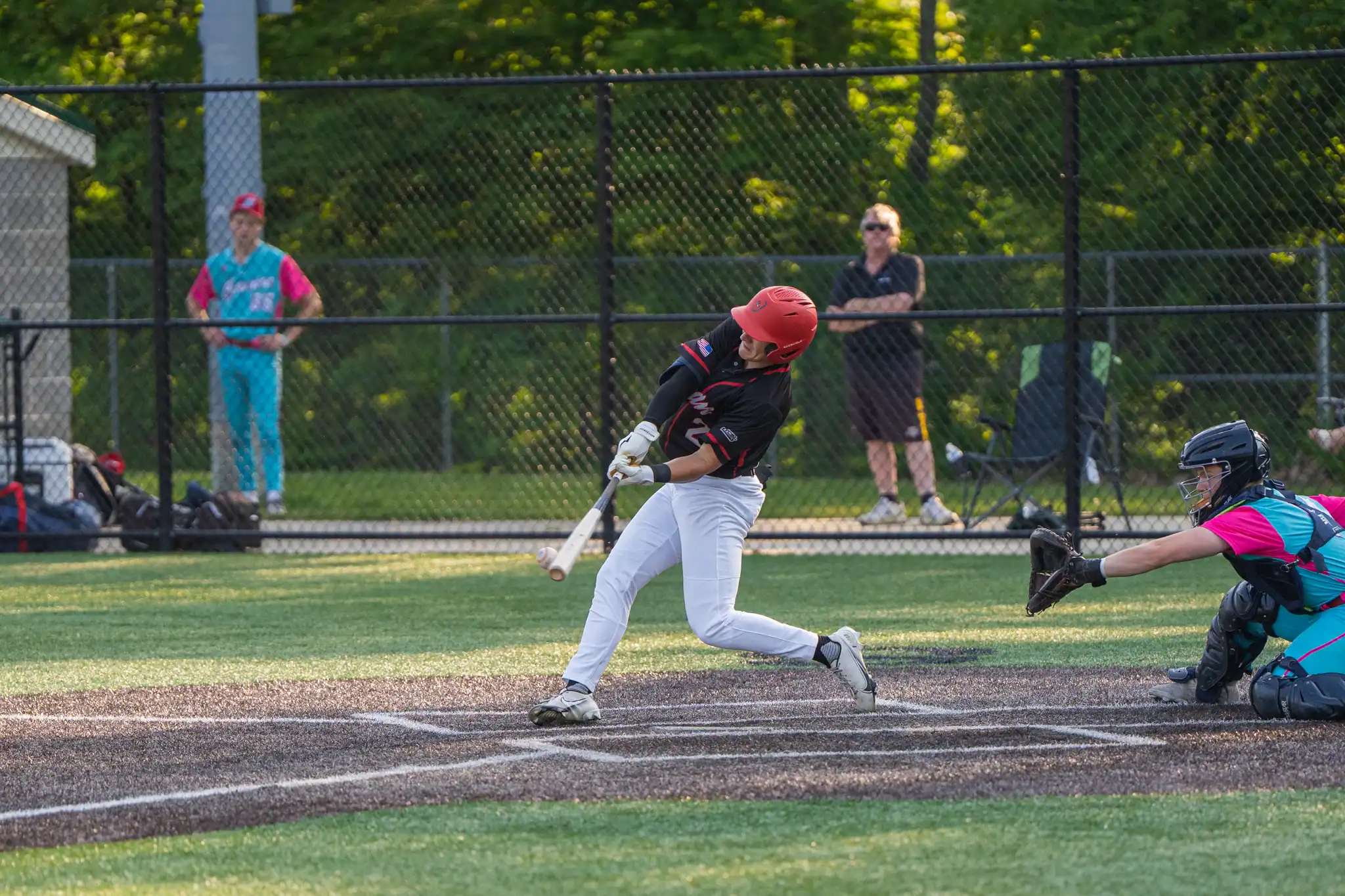 FILE -- Noah Gerrick finds contact during the Olean Oiler's win in the first game of a double-header against the Syracuse Salt Cats on Wednesday. On Thursday, Gerrick finished 2-for-5 with one run and one RBI as Olean downed the Hitmen. | File photo by Hunter O. Lyle