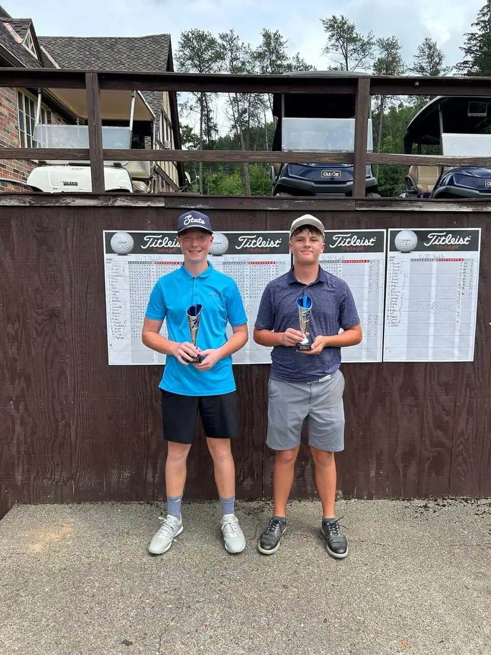 Kai Caskey (left), of Bavarian Hills, recorded a 4-over-par 74 to claim both the boys Division II (14-15) title and the low overall round at the second stop of the Penn-York Junior Golf League on Monday at The Pennhills Club in Bradford. Caskey won the divisional title by six strokes over Liam McArdle (Caledonia, right), who placed second for the second-consecutive week. | Photo provided