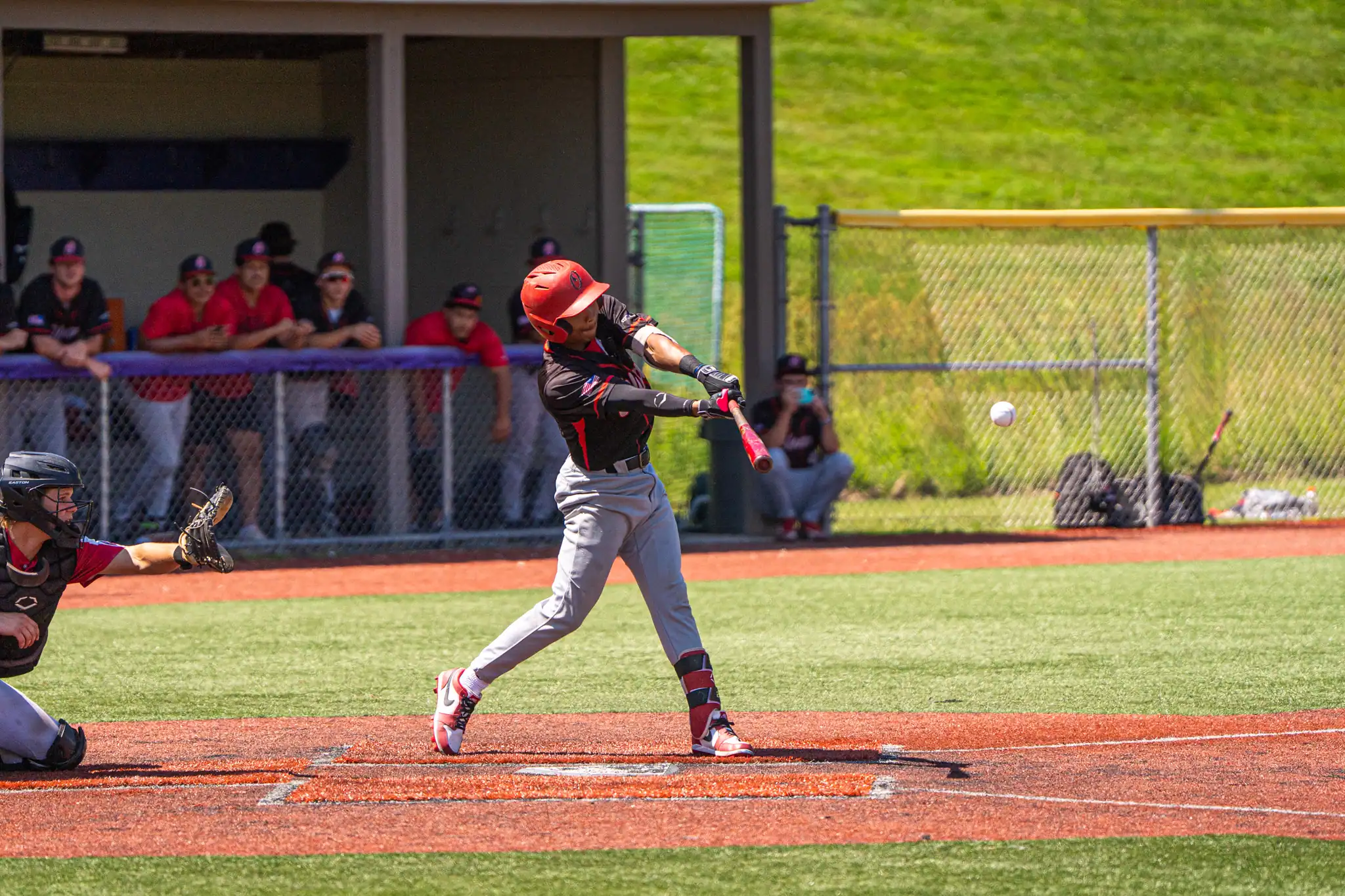 FILE -- Josh Wilson puts a ball in play during the Oiler's Sunday matchup against the Genesee Rapids. On Wednesday, Wilson tallied his first home run of the season in the first game of a double-header against Watertown. | File photo by Hunter O. Lyle