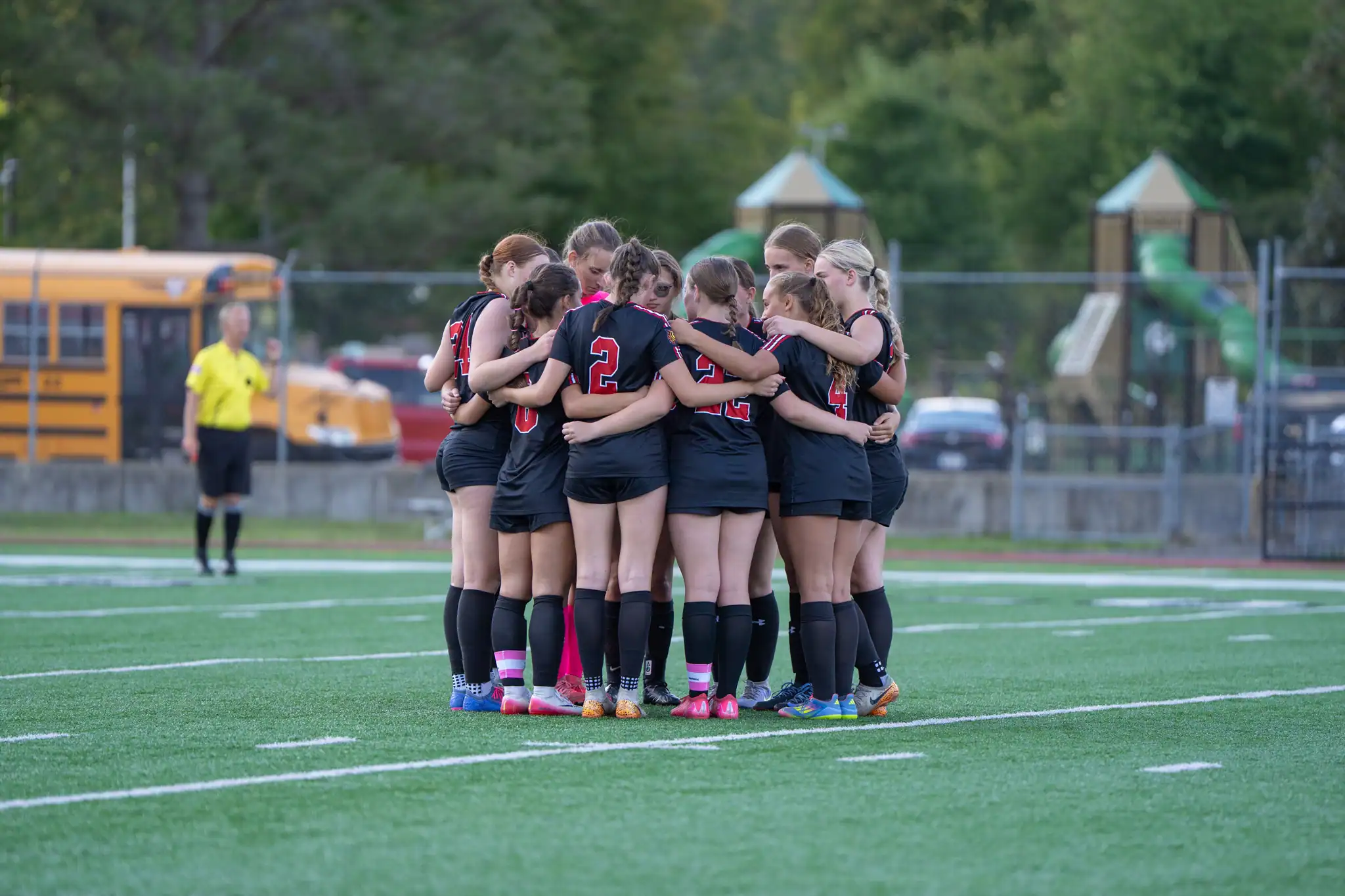 The Bradford girls soccer team comes together before the season opening game against Harbor Creek on Tuesday. After dominating District 9 for close to a decade, the Lady Owls now look for a path back to the top. | Photo by Hunter O. Lyle