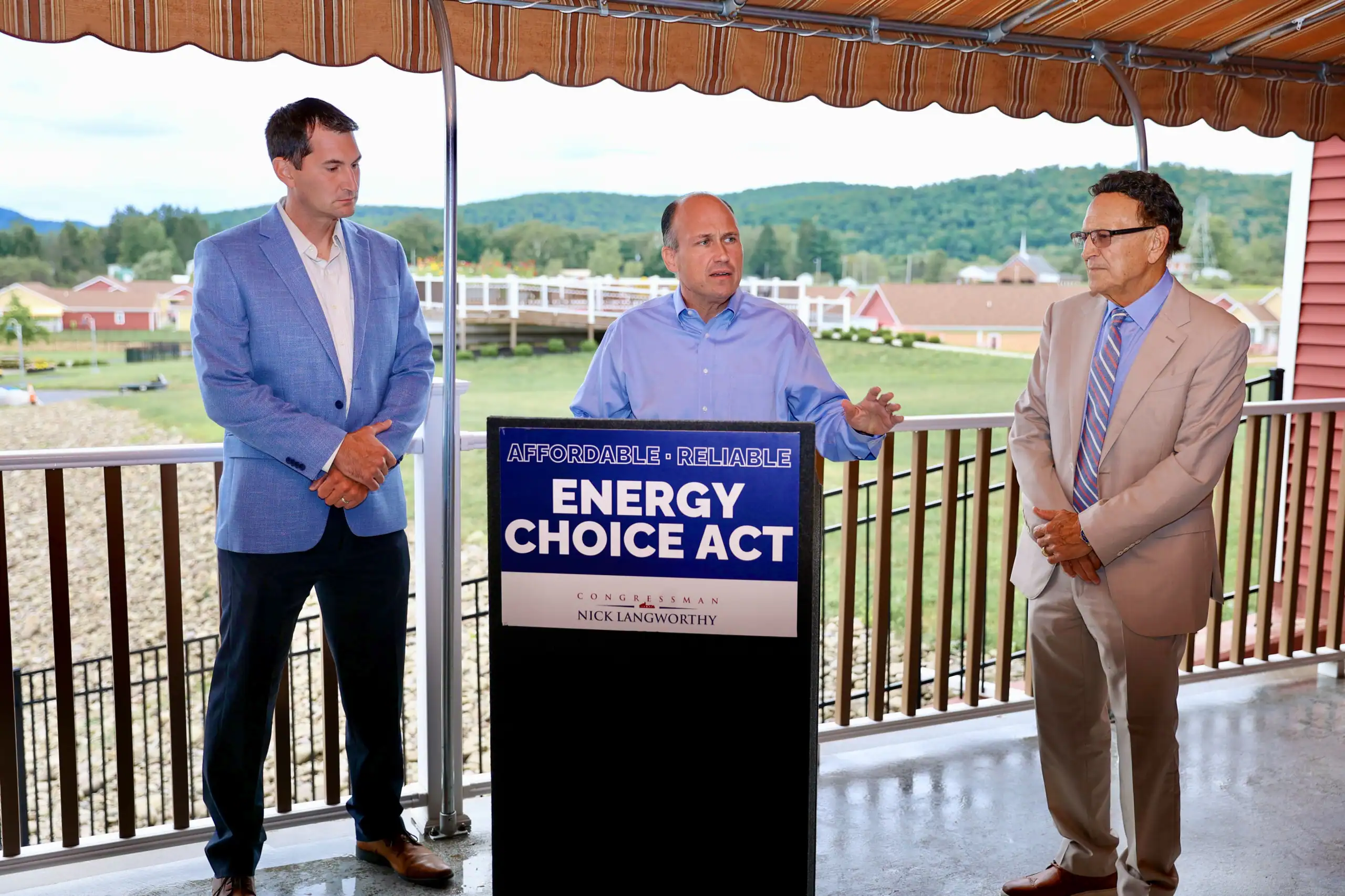 (Photo provided) Rep. Nick Langworthy speaks at a press conference at Field of Dreams on Tuesday where he highlighted his sponsorship of the Energy Choice Act that would prevent state and local governments from restricting home energy heating by natural gas.