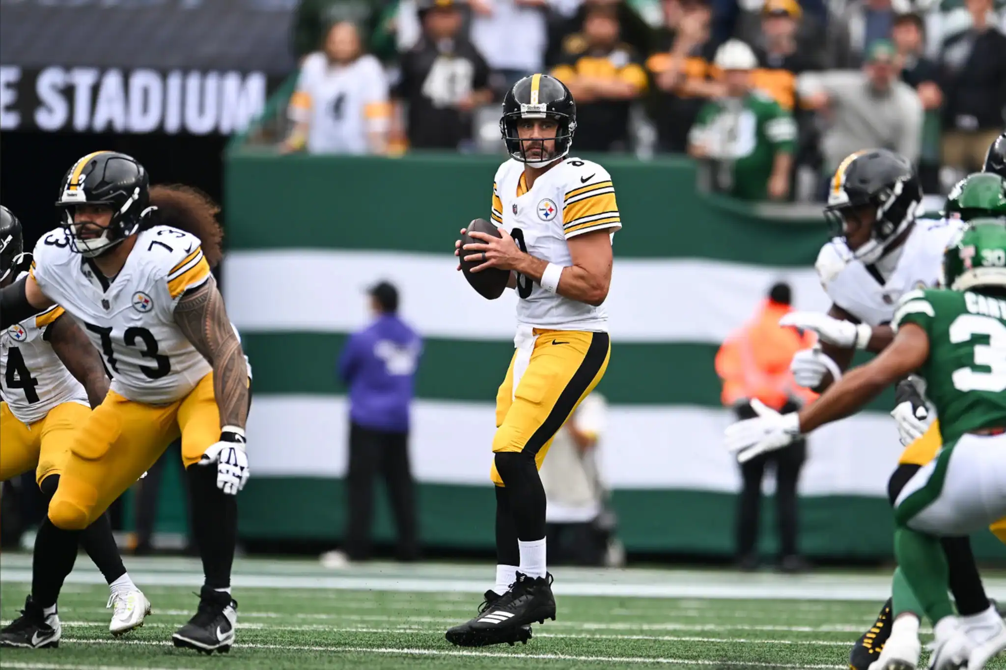 Pittsburgh Steelers quarterback Aaron Rodgers during the Steelers' Week One win over the New York Jets on Sunday. | Alysa Rubin/Pittsburgh Steelers