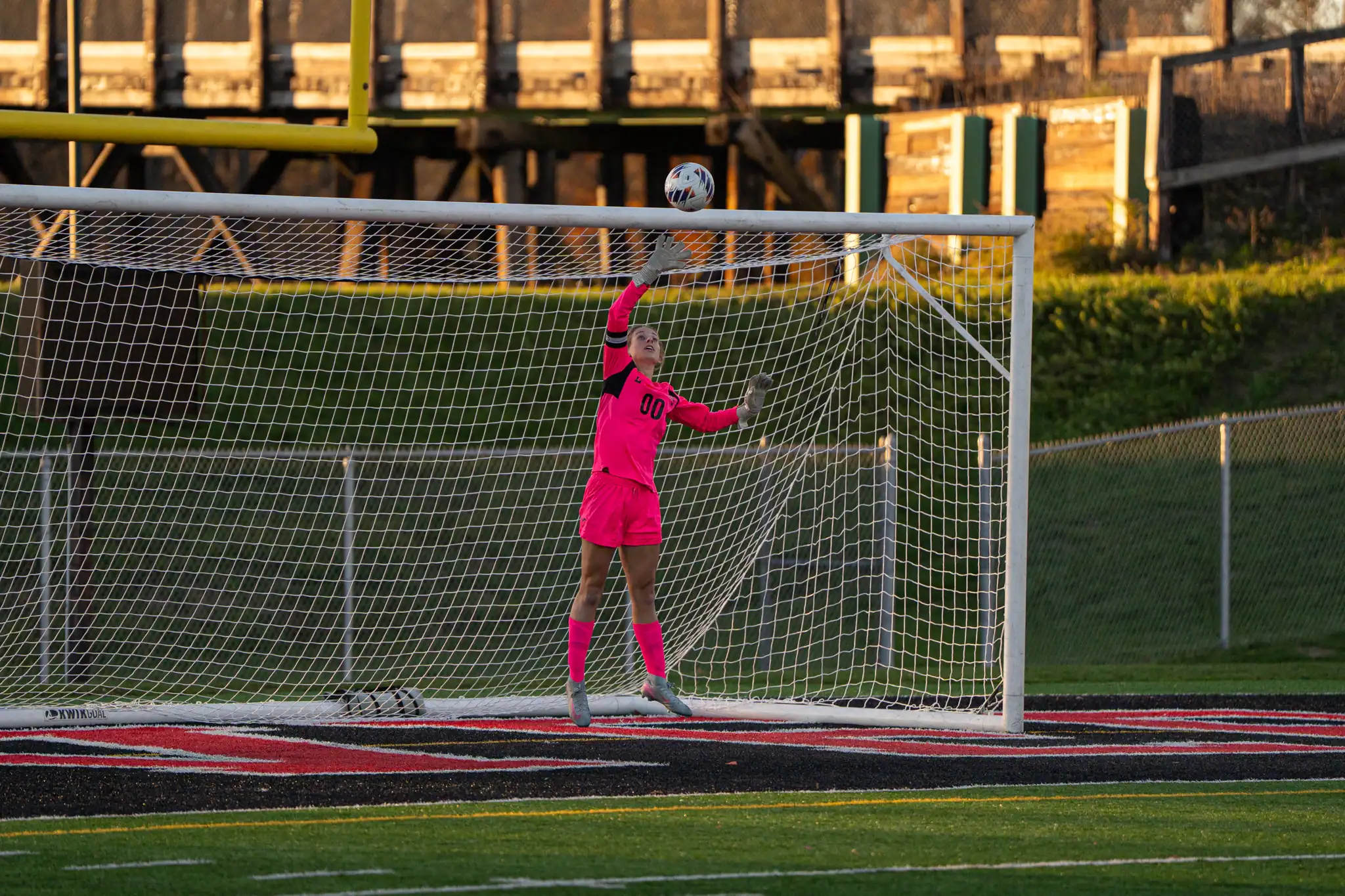 Bradford goalkeeper Maddy Stark reaches up for a save during the Lady Owls' 3-2 loss to DuBois in the District 9 championship game. | Photo by Hunter O. Lyle