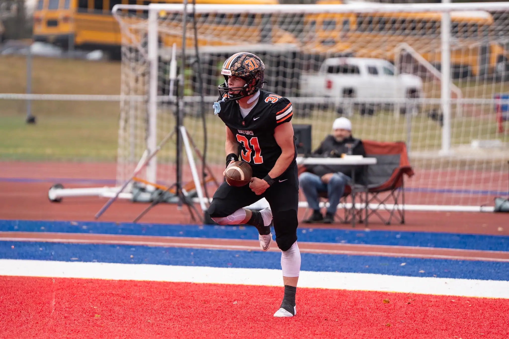 Aiden Bliss celebrates after powering his way into the endzone. Propelling Port Allegany to a fourth consecutive District 9 Class A finals appearance, Bliss ended with six touchdowns in the win against Keystone.
