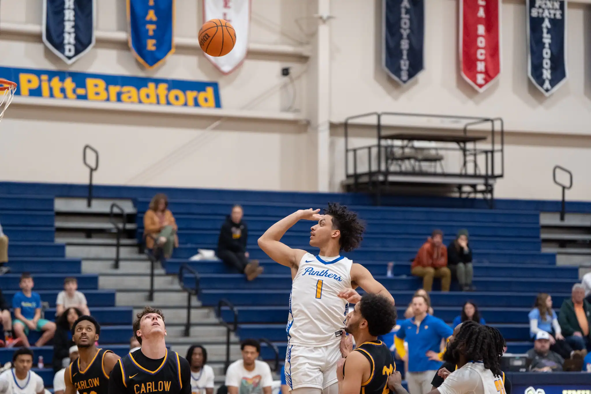 FILE -- Jeremy Rodriguez puts up a floater during a University of Pittsburgh at Bradford's regular season game last season. Entering his third year with the program, Rodriguez leads a group of 10 returning players as the Panthers gear up for the season. | File photo by Hunter O. Lyle