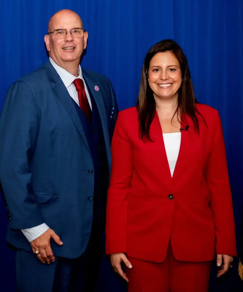 (Mark Heberling photo) Cattaraugus County Republican Party Chairman Mark Heberling stans with Rep. Elise Stefanik at an earlier campaign event for her race for governor. She bowed out of the race on Friday, to Heberling's surprise.