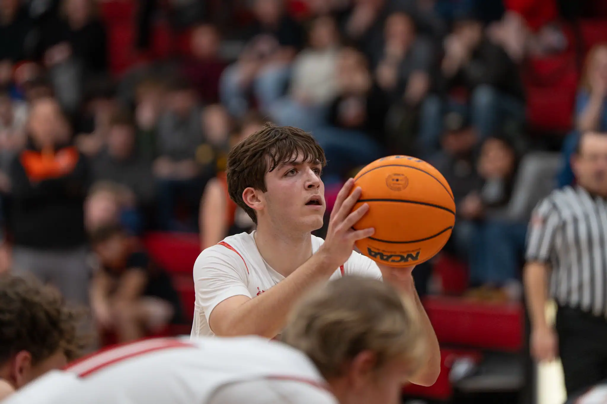Danny Marasco at the free throw line for the Owls during their dramatic win over Port Allegany. Along with his game-high 14 points, Marasco knocked down a clutch free throw to give Bradford a late lead. | Photo by Hunter O. Lyle