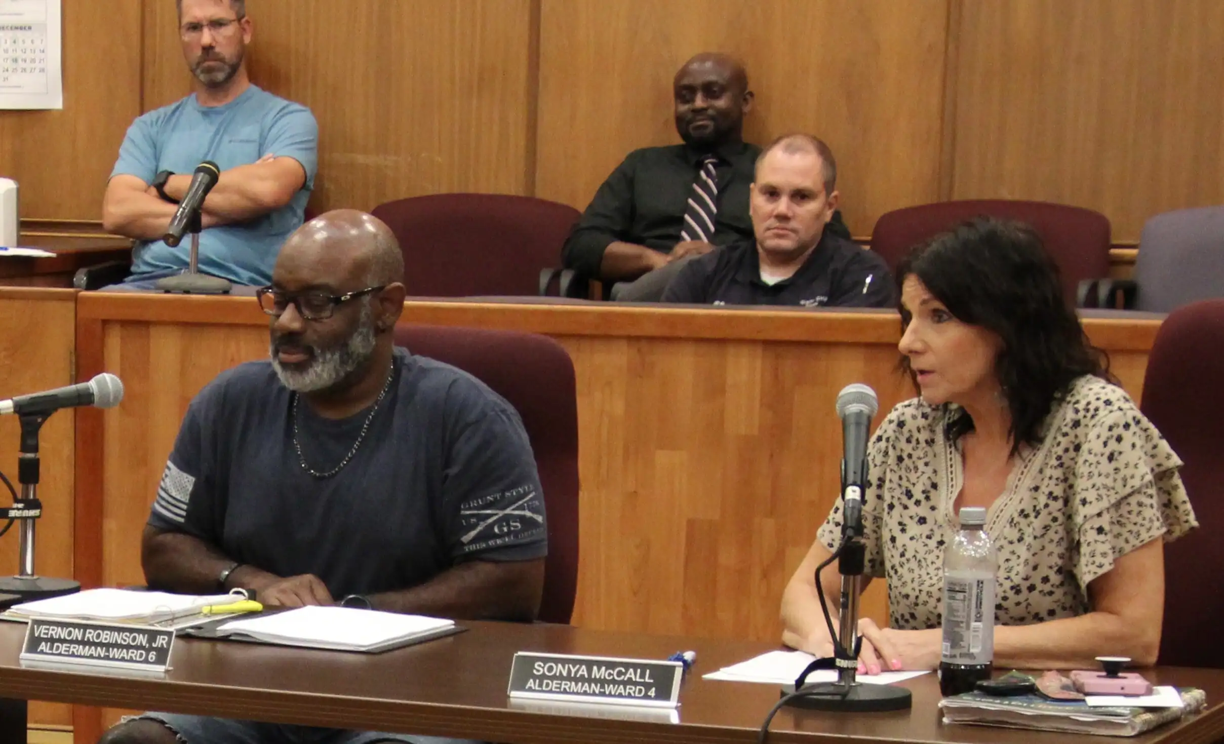 (Rick Miller/Olean Star) Olean Common Council President Vernon Robinson Jr., I-Ward 6, and Finance Committee Chairwoman Sonya McCall, D-Ward 4, at a recent meeting. The 2026-27 city budget was three days late, but was not addressed Tuesday because it was not on the agenda.