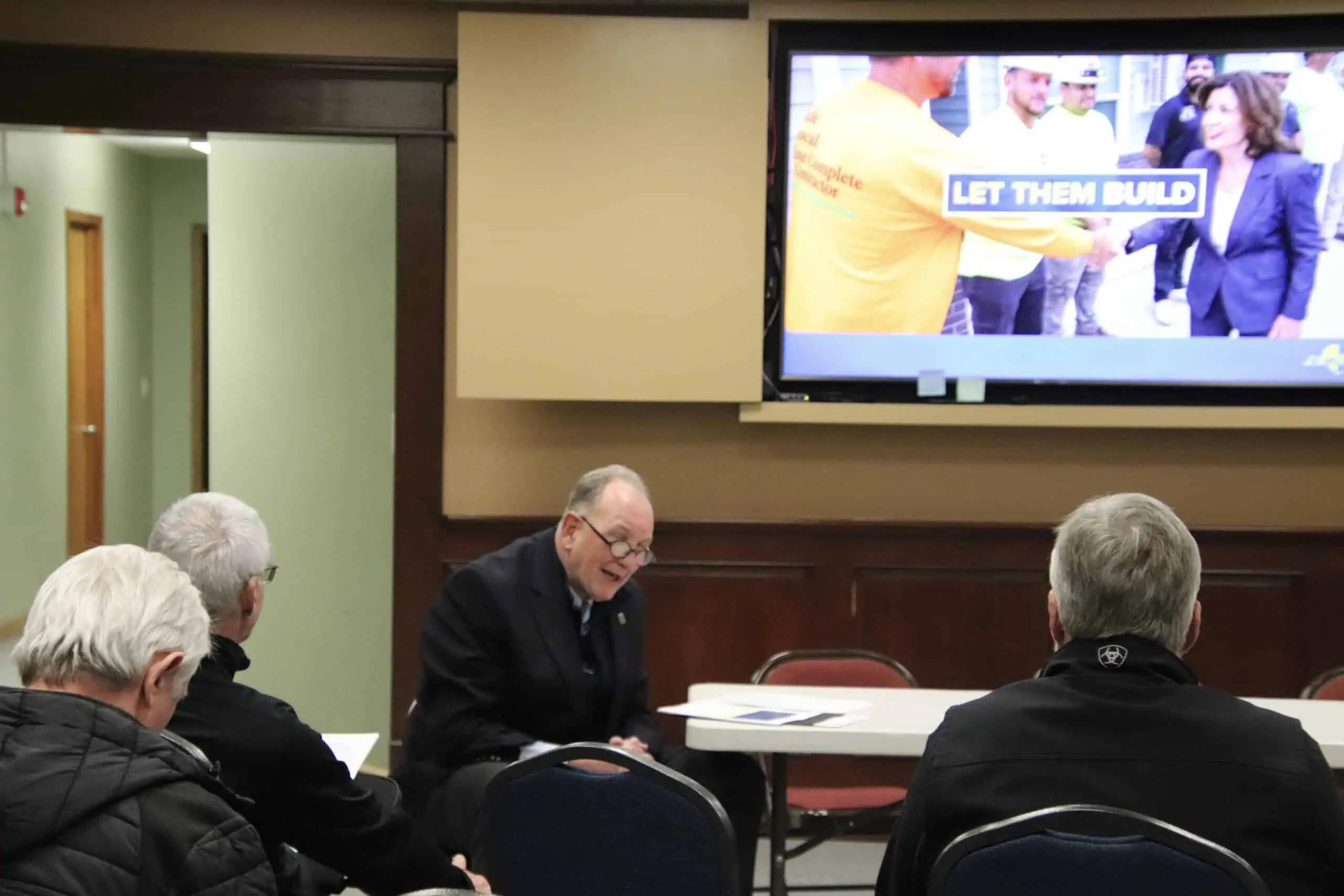 (Rick Miller/Olean Star) New York State Motor Vehicle Commissioner Mark Schroeder speaks to members of the Cattaraugus County Supervisors Association Thursday night at the Great Valley Town Hall.