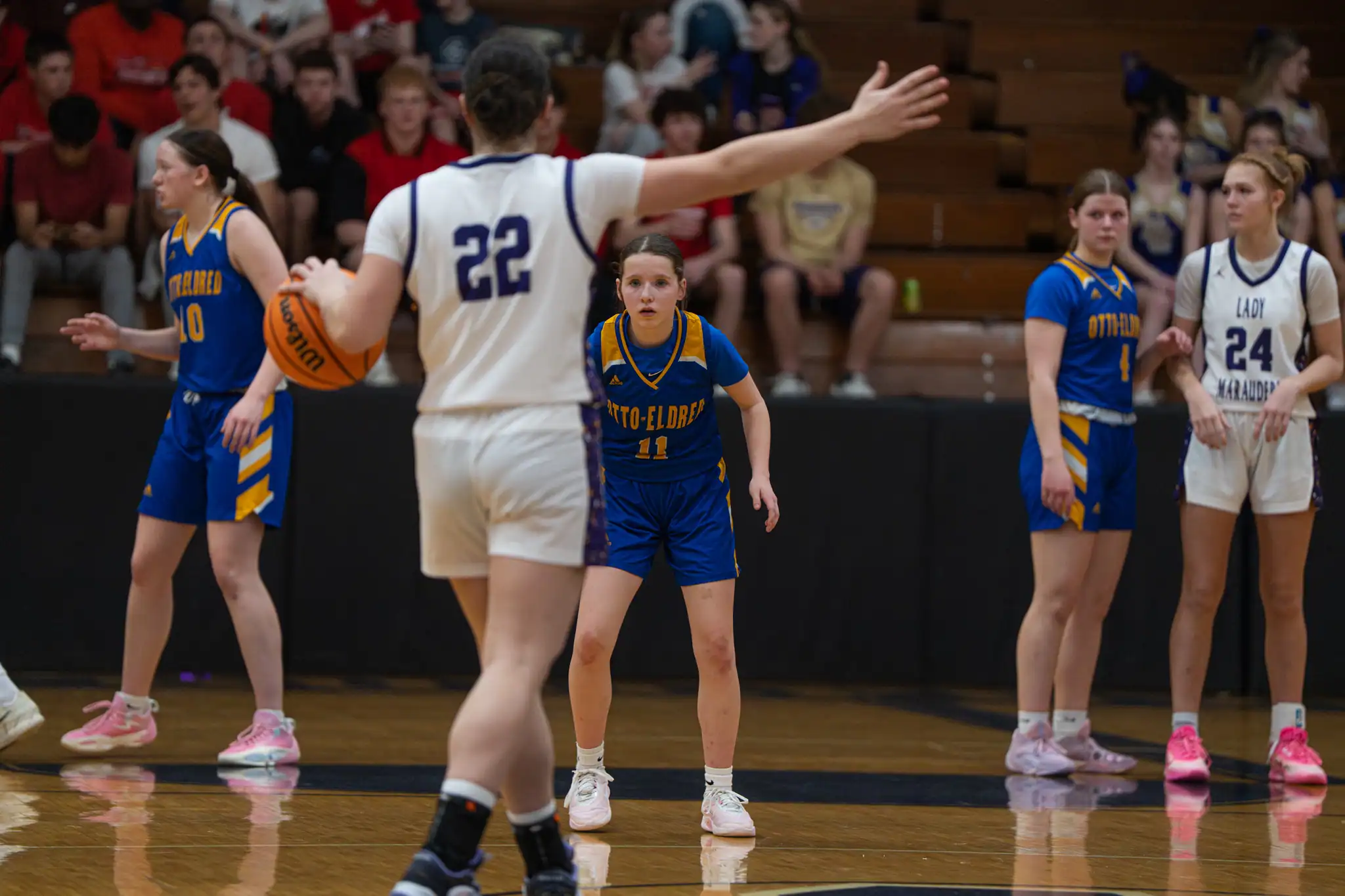 Tori Bickford prepares for the Lady Marauders' offense during Otto-Eldred's season-ending loss to Bishop Guilfoyle on Saturday. | Photo by Hunter O. Lyle