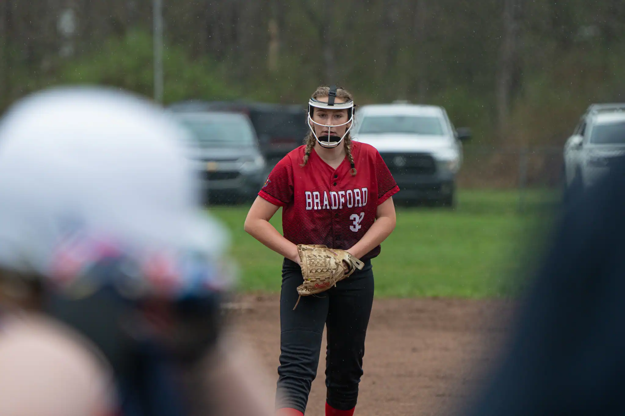 Bradford ace Daisy Greene stares down a batter during the Lady Owls five-inning win over Kane on Friday. | Photo by Hunter O. Lyle