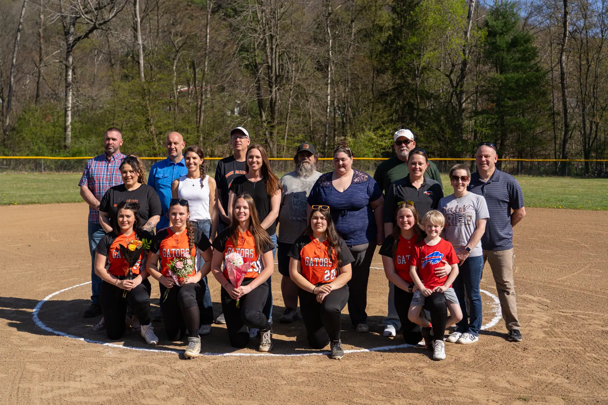 Ahead of their second meeting with Smethport, the Lady Gators honored their five seniors. Pictured with their families are Alayna McKervey (front row, left to right), Maddy Errick, Brynn Evens, Savannah Hart and Alyssa Tanner. | Photo by Hunter O. Lyle